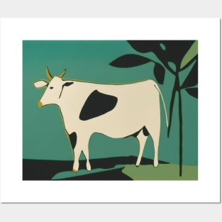 Cow on Green Background in Matisse Style Posters and Art